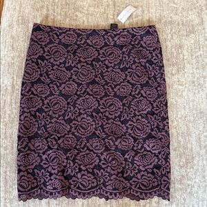 Ann Taylor Black and Purple Floral Lace Pencil Skirt Brand New
